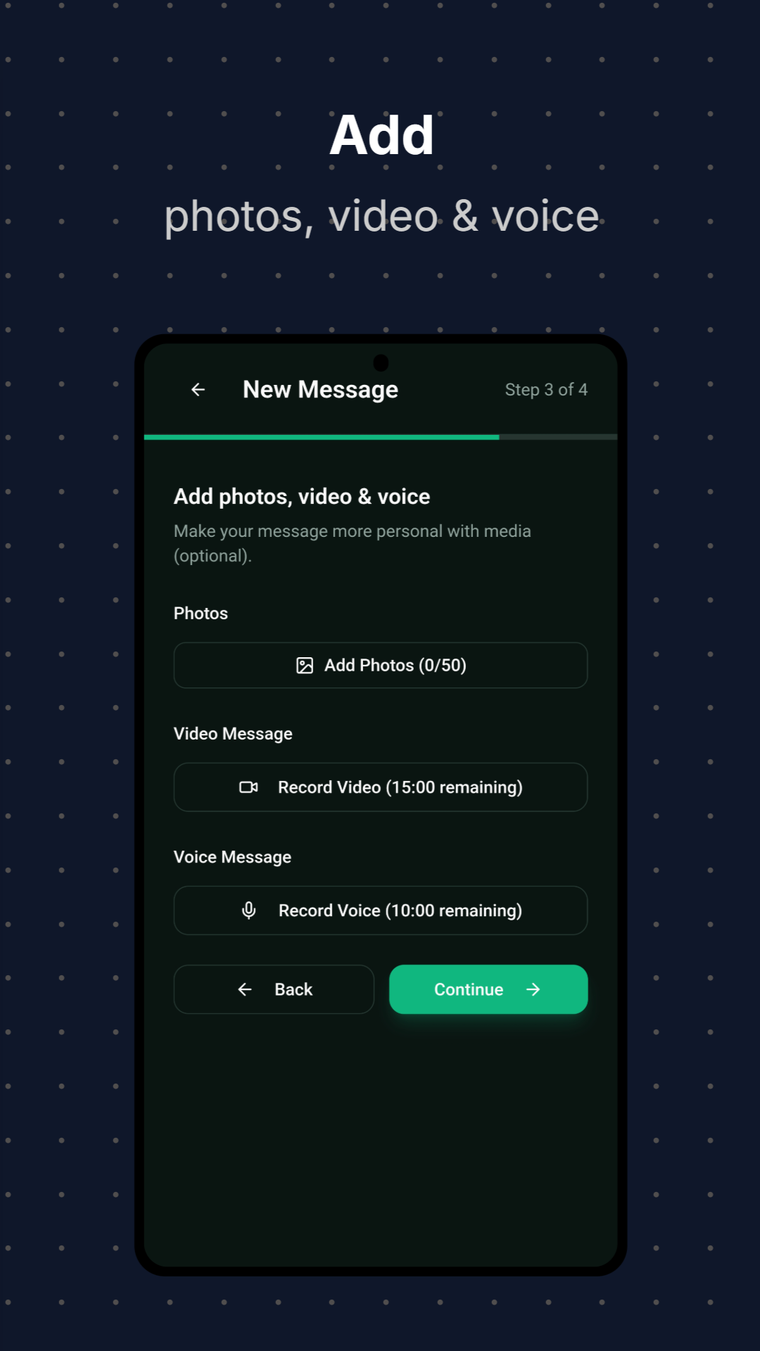 Attach Media — Photos, Video, Voice